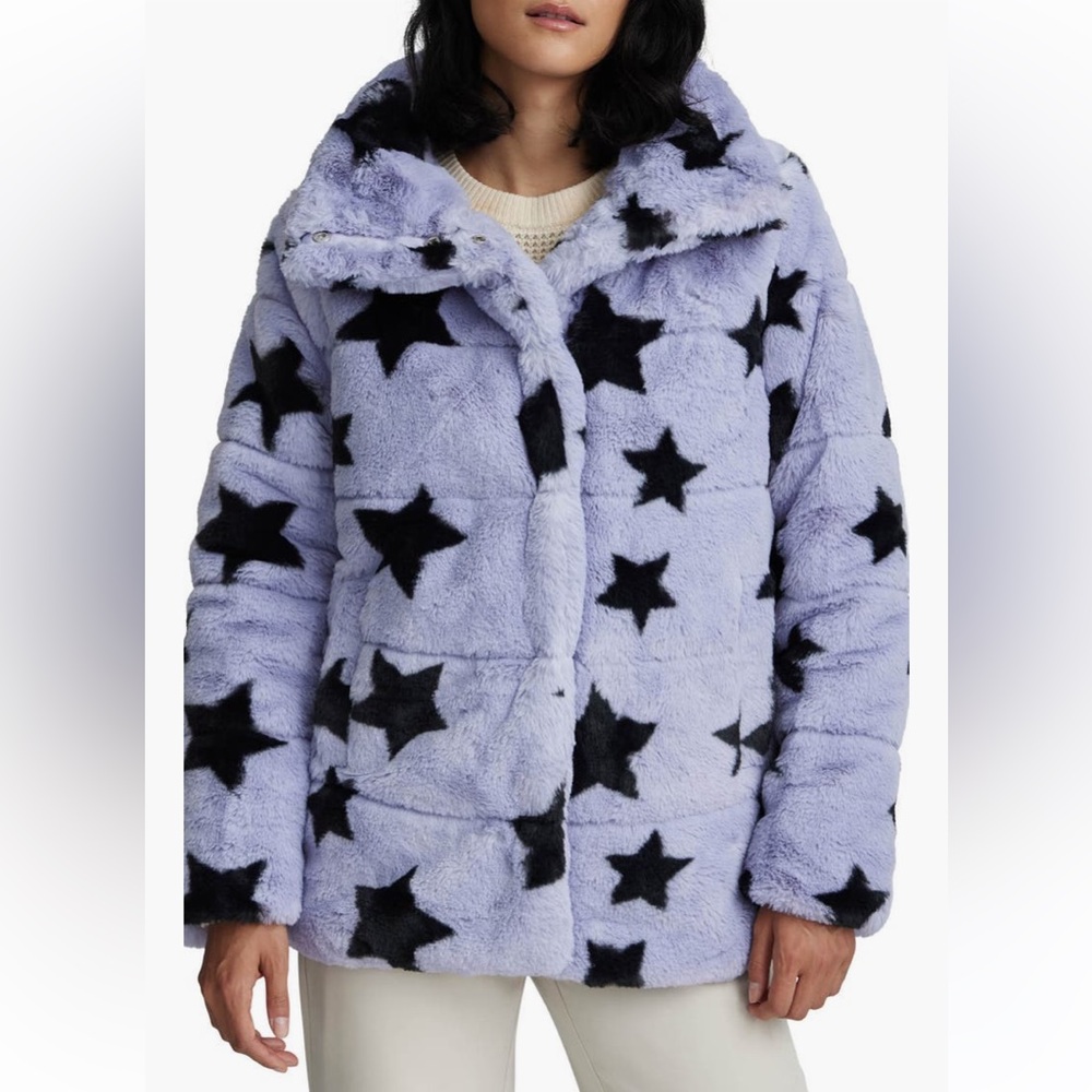 NVLT Lavender Star Print Faux Fur Puffer Jacket